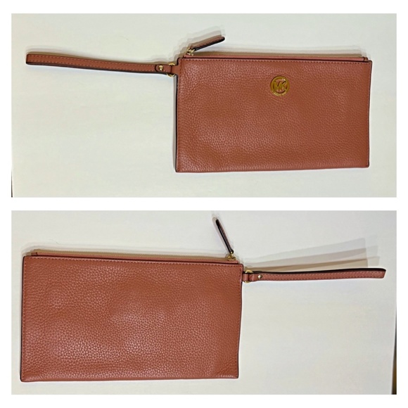 Michael Kors MK Large Brown Fulton Pebbled Wristlet / Clutch / Wallet - Picture 4 of 9